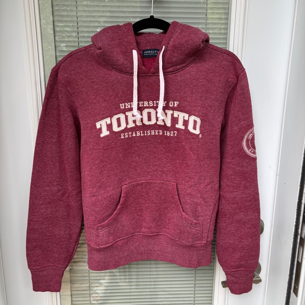 University of Toronto Official Hoodie S, Cranberry Red, Embroidered Logos, EUC
